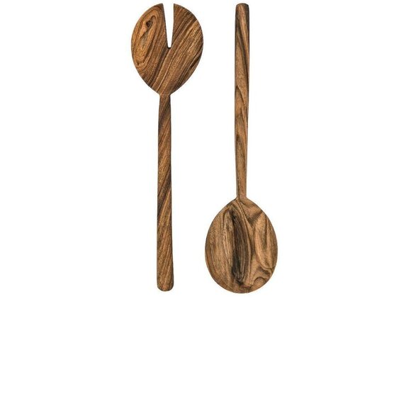 HAWKINS NEW YORK Simple Wood Serving Set in Walnut As-Is Home Spoon Fork - Picture 1 of 7